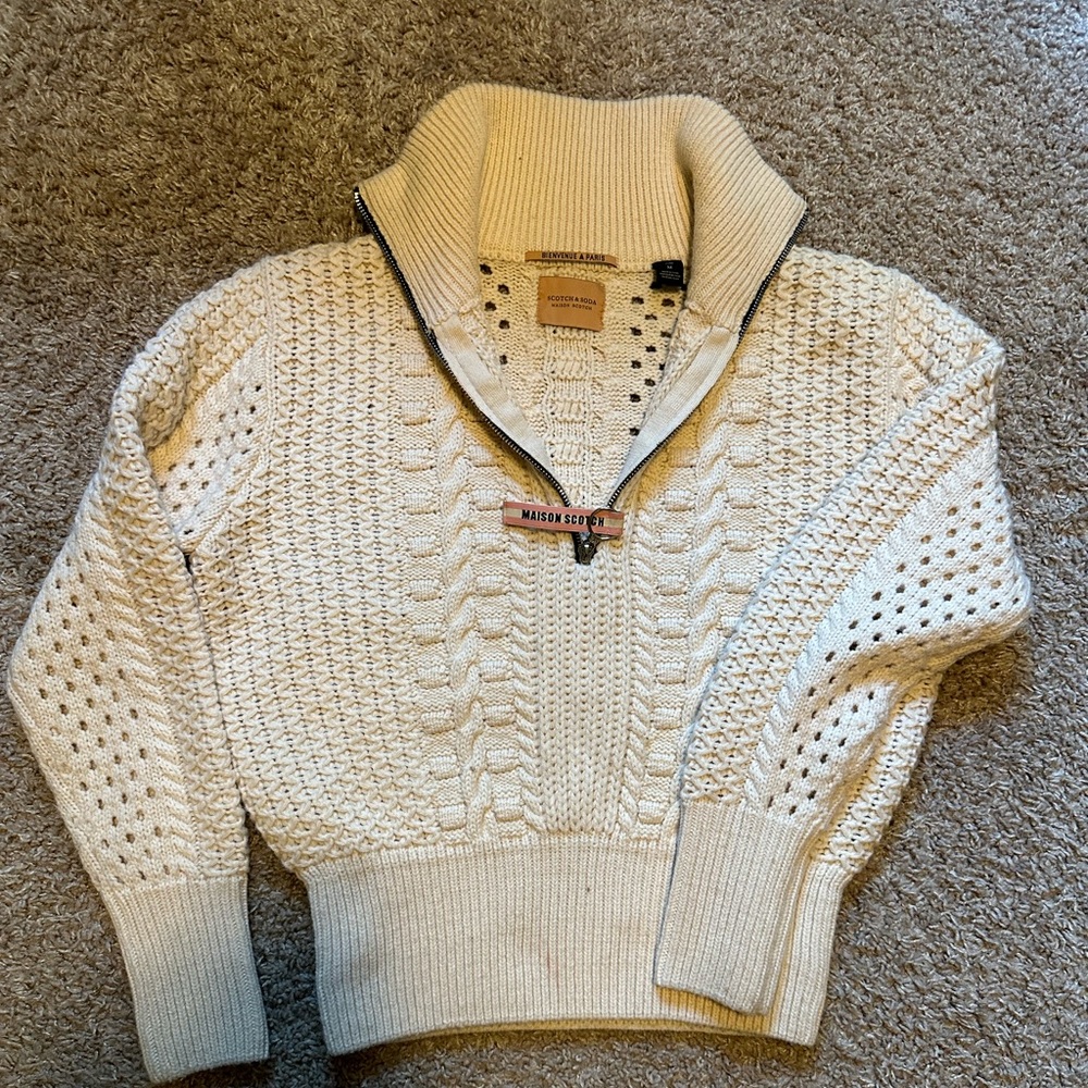 Maison scotch quarter zip cable knit sweater